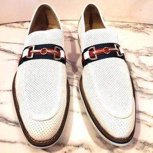 Fratelli White Leather Oxford Shoes Men's Sz 11 Gold Buckle Green Maroon Stripe